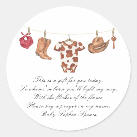 Little cowboy baby shower - Prayer candle label (Voorkant)