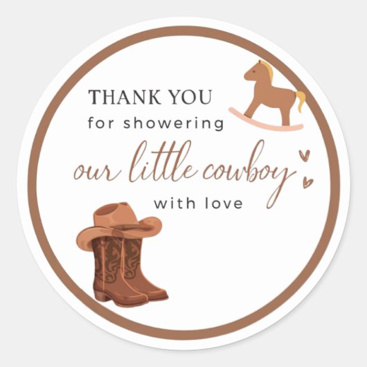 Little Cowboy Baby Shower Thank You Sticker (Voorkant)