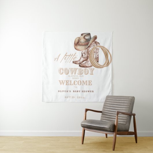 Little Cowboy Baby shower Welkom teken Wandkleed (In situ)