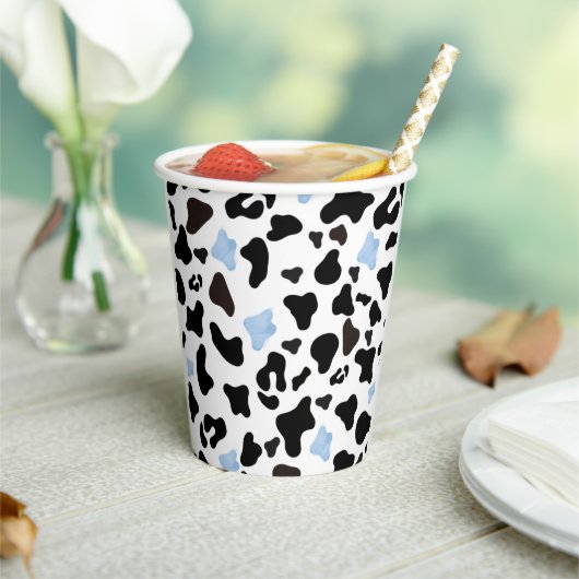 Little Cowboy Black and Blue Cow Pattern Papieren Bekers (Insitu)