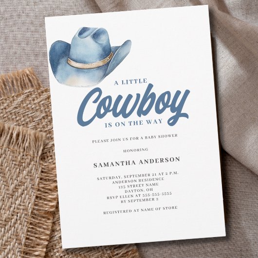Little Cowboy Blue Western Boy Baby shower Kaart