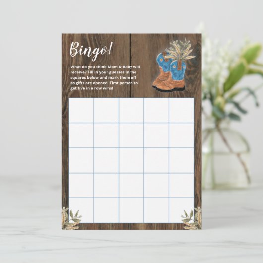 Little Cowboy Bootie Baby shower Bingo Game (Staand voorkant)