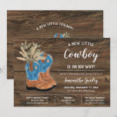 Little Cowboy Bootie Brown Wood Baby shower Kaart (Voorkant / Achterkant)
