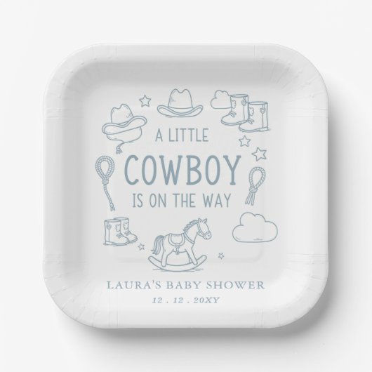 Little Cowboy Boy Baby Shower Papieren Bordje (Voorkant)