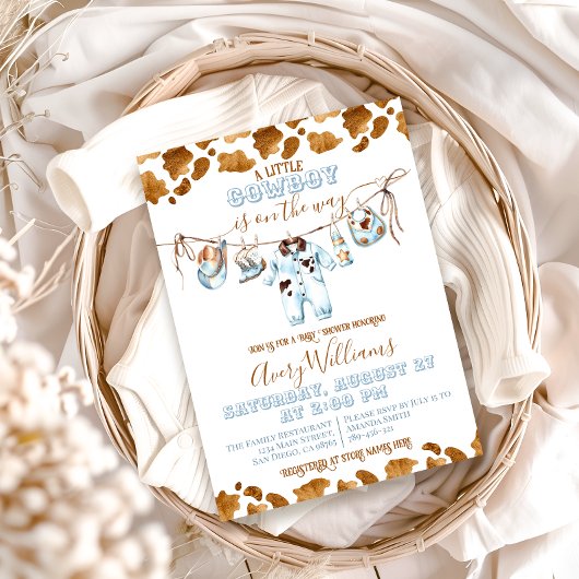 Little Cowboy Clothesline WildWest Boy Baby shower Kaart