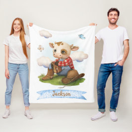 Little Cowboy Cute Bull Fleece Deken