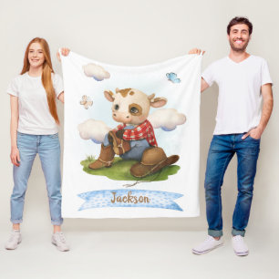 Little Cowboy Cute Bull Fleece Deken