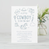 Little Cowboy Is On The Way Boy Baby Shower Kaart (Staand voorkant)