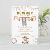 Little Cowboy is op de weg Clothline Baby shower Kaart (Staand voorkant)