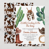 Little Cowboy Koe Print Baby shower Invitation Kaart (Voorkant / Achterkant)