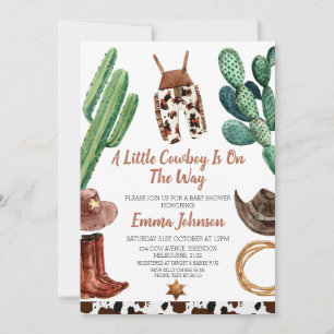 Little Cowboy Koe Print Baby shower Invitation Kaart
