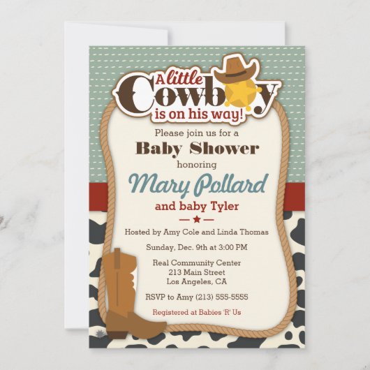 Little Cowboy Modern Baby shower Invitation Kaart (Voorkant)