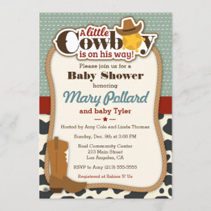 Little Cowboy Modern Baby shower Invitation Kaart