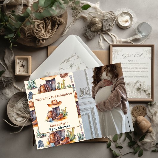 Little Cowboy Modern Western Rodeo Baby shower Bedankkaart