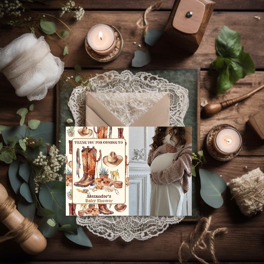 Little Cowboy Modern Western Rodeo Baby shower Bedankkaart