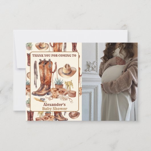 Little Cowboy Modern Western Rodeo Baby shower Bedankkaart (Voorkant)