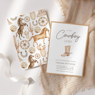 Little Cowboy Modern Western Rodeo Baby shower Kaart
