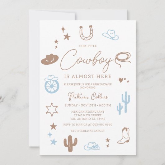 Little Cowboy Modern Wild West Baby Shower Kaart (Voorkant)