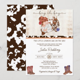 Little Cowboy Twin Boys Western Baby shower Kaart