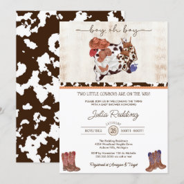 Little Cowboy Twin Boys Western V3 Baby shower Kaart