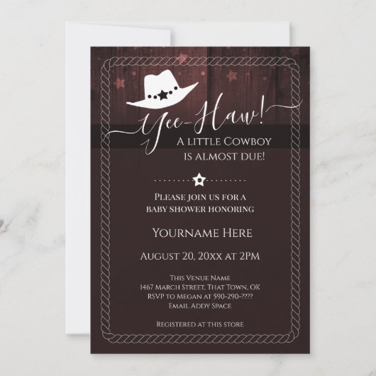 Little Cowboy Western Baby shower Invitation (Voorkant)