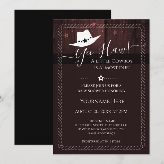 Little Cowboy Western Baby shower Invitation (Voorkant / Achterkant)