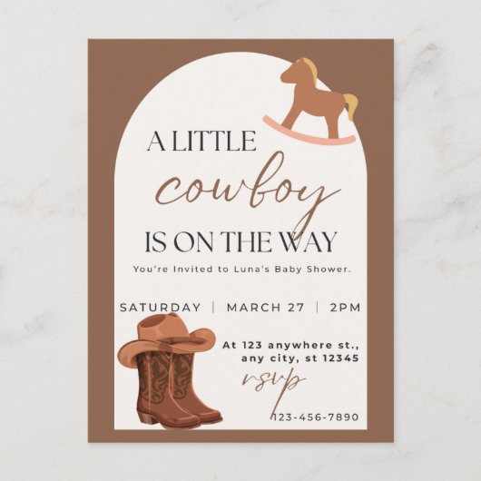  Little Cowboy Western Baby Shower Invitation Briefkaart (Voorkant)