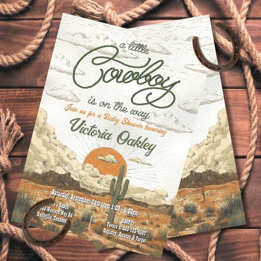 Little Cowboy Western Baby shower Kaart