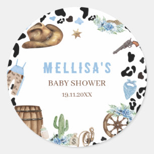 Little Cowboy Western Blauwe Baby Shower Ronde Sticker