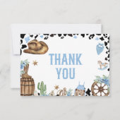 Little Cowboy Western Blue Baby Shower  Bedankkaart (Voorkant)