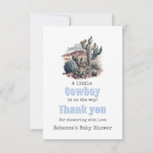 Little Cowboy Western Blue Boy Baby shower Welkom Bedankkaart