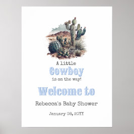 Little Cowboy Western Blue Boy Baby shower Welkom Poster