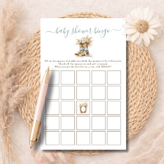 Little Cowboy Western Boots Baby Shower Bingo Game