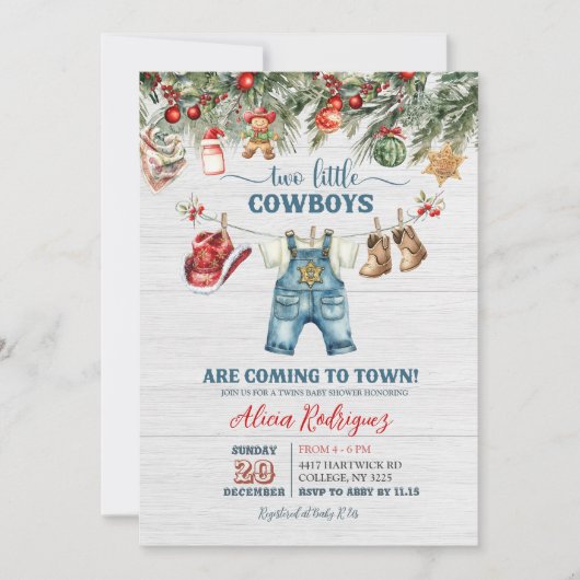Little Cowboy Western Holiday Twins Baby Shower Kaart (Voorkant)