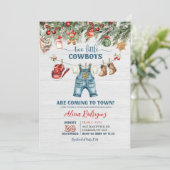 Little Cowboy Western Holiday Twins Baby Shower Kaart (Staand voorkant)
