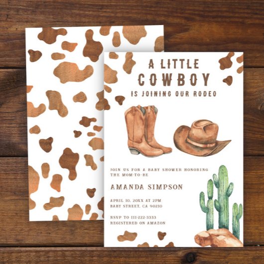 Little Cowboy Western Rodeo Baby shower Kaart