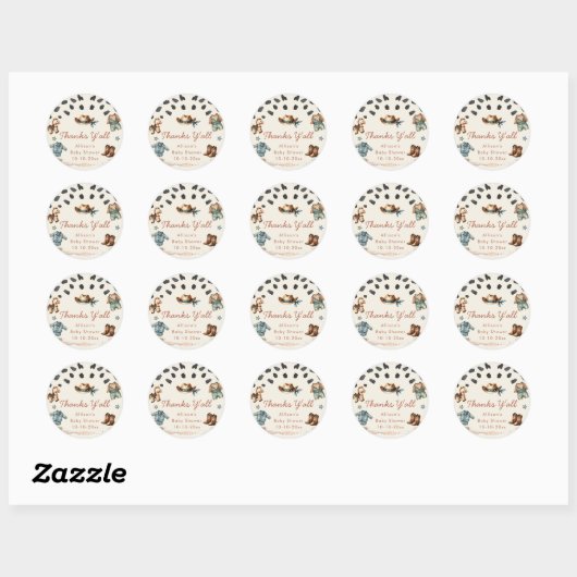 Little Cowboy westerne thema jongen baby shower Ronde Sticker (Vel)