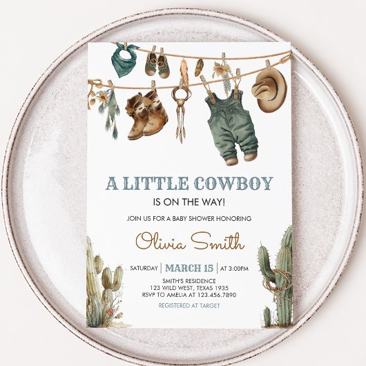 Little Cowboy Wild West Baby shower Kaart
