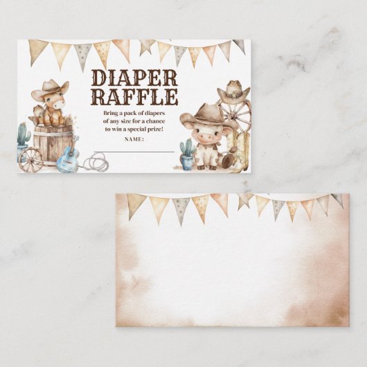 Little Cowboy Wild West Baby shower Luier Raffle Informatiekaartje (Voorkant / Achterkant)