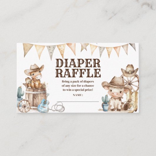 Little Cowboy Wild West Baby shower Luier Raffle Informatiekaartje (Voorkant)