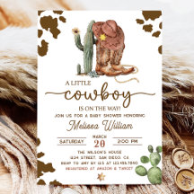 Little Cowboy Wild West Boy Baby shower Uitnodigin