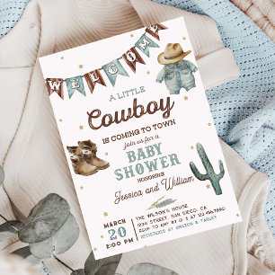 Little Cowboy Wild West Boy Baby shower Uitnodigin Kaart