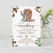 Little Cowboy Wild West Boy Baby shower Uitnodigin Kaart (Staand voorkant)