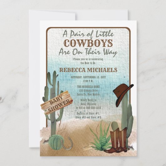 \Little Cowboys Western Boy Twins Baby shower Kaart (Voorkant)