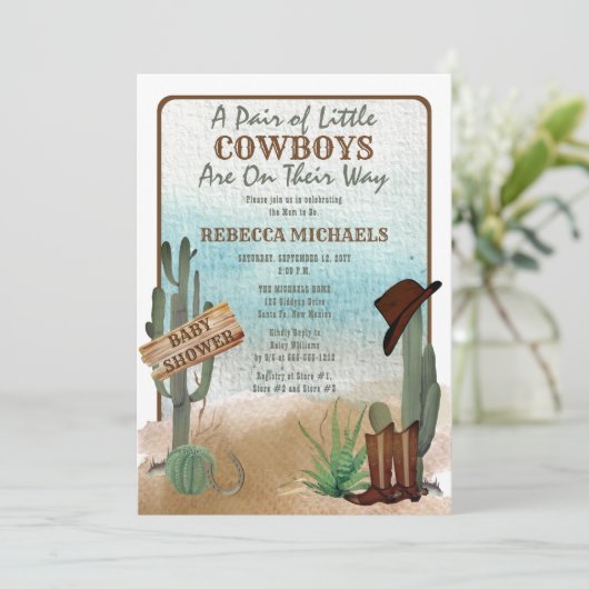 \Little Cowboys Western Boy Twins Baby shower Kaart (Staand voorkant)