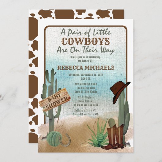 \Little Cowboys Western Boy Twins Baby shower Kaart (Voorkant / Achterkant)