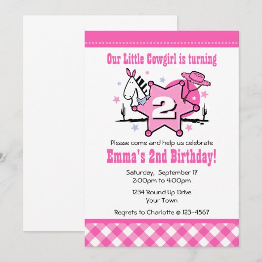 Little Cowgirl 2e uitnodiging van de Birthday Part (Voorkant / Achterkant)