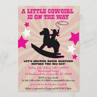 Little Cowgirl Baby shower Invite Rocking Horse Kaart
