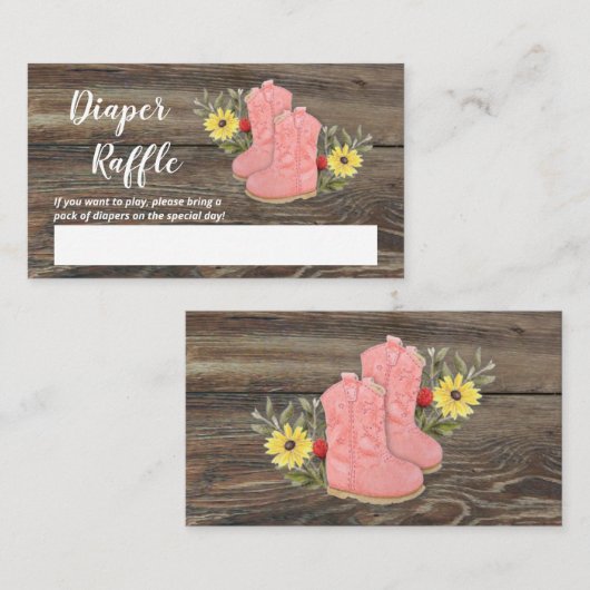 Little Cowgirl Bootie Baby shower Luier Raffle En Informatiekaartje (Voorkant / Achterkant)