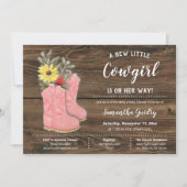 Little Cowgirl Bootie Brown Wood Baby shower Kaart (Voorkant)